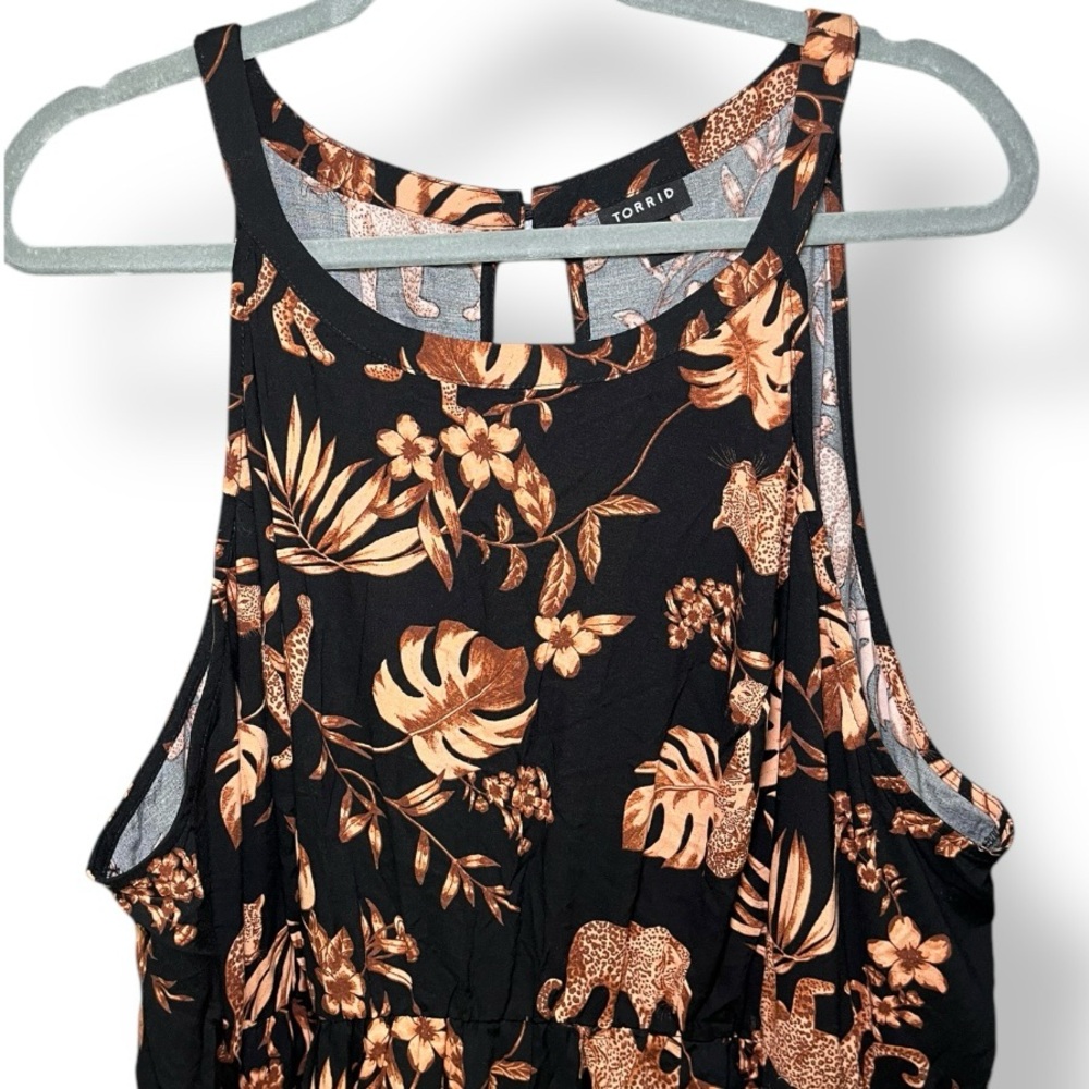 TORRID Roaming Leopard Halter Hi-Low Knee Length Challis Skater Dress Black 4 4X - Picture 7 of 10